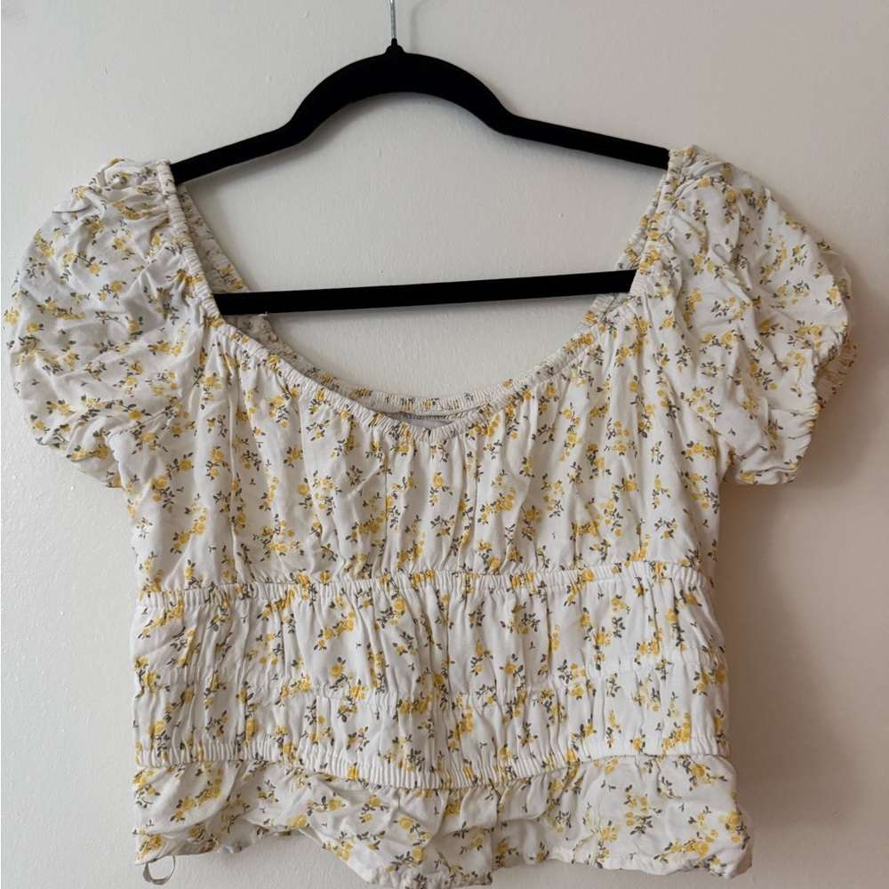 Hollister Yellow Floral Smocked Top